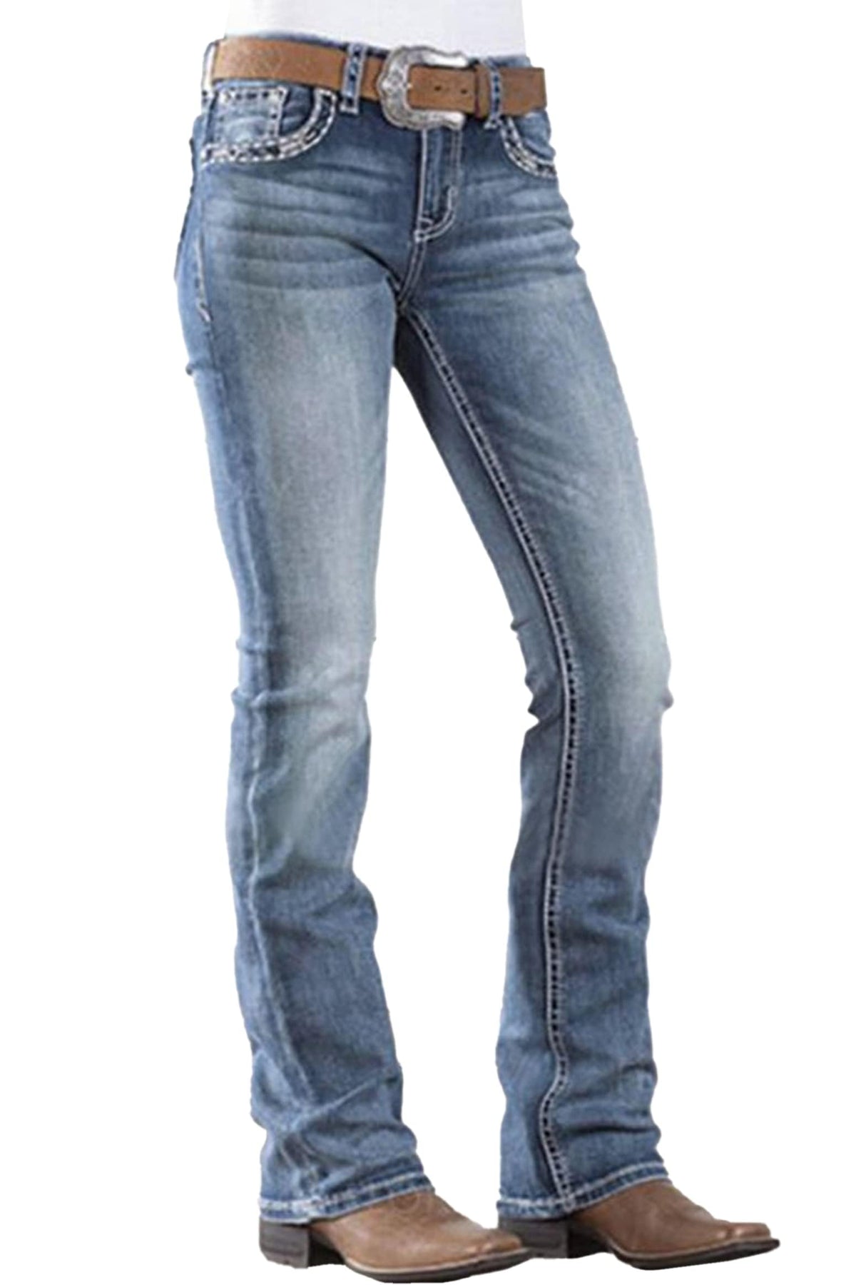 Women's Mid Rise Bootcut Jeans Western Stretchy Straight Leg Denim Pants