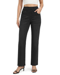 Pull on Straight Leg Jeans for Women Stretchy Sweatpant Jeans Elastic High Waist Tummy Control Trendy Denim Pants