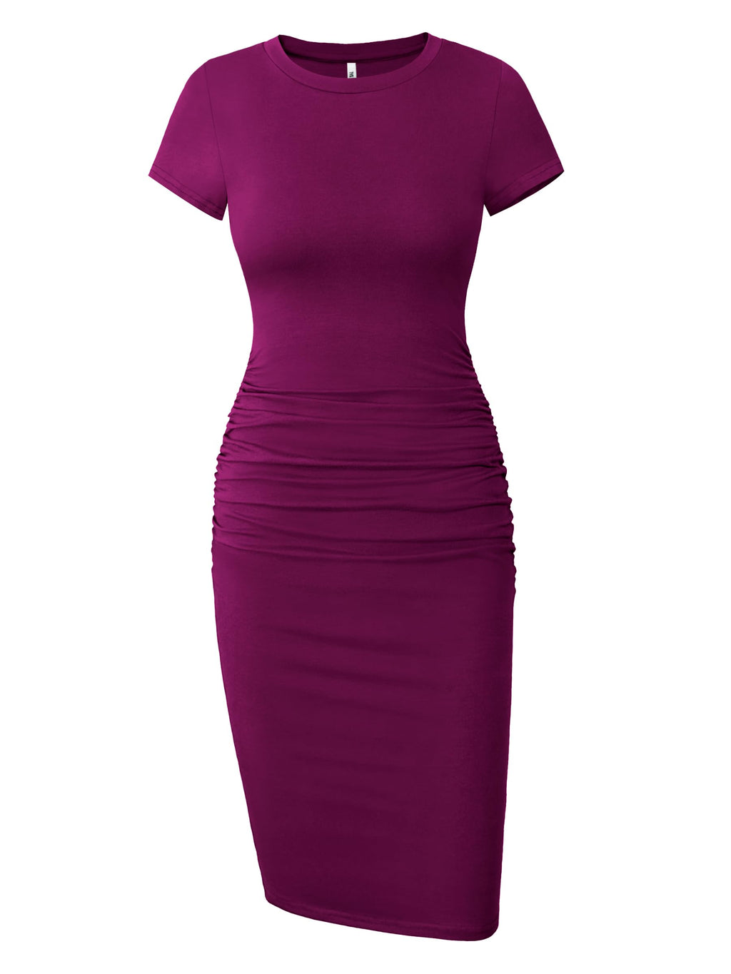 Missufe Women's Short Sleeve Ruched Casual Sundress Midi Bodycon T Shirt Dress