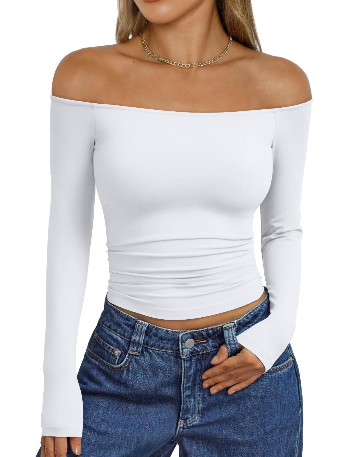 Trendy Queen Womens Off The Shoulder Tops Going Out Basic Sexy T Shirts