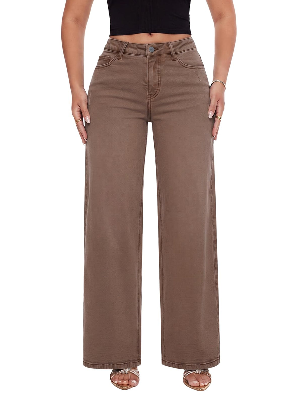 ONESO Wide Leg Jeans for Women Mid Low Rise Baggy Stretchy Denim Pants