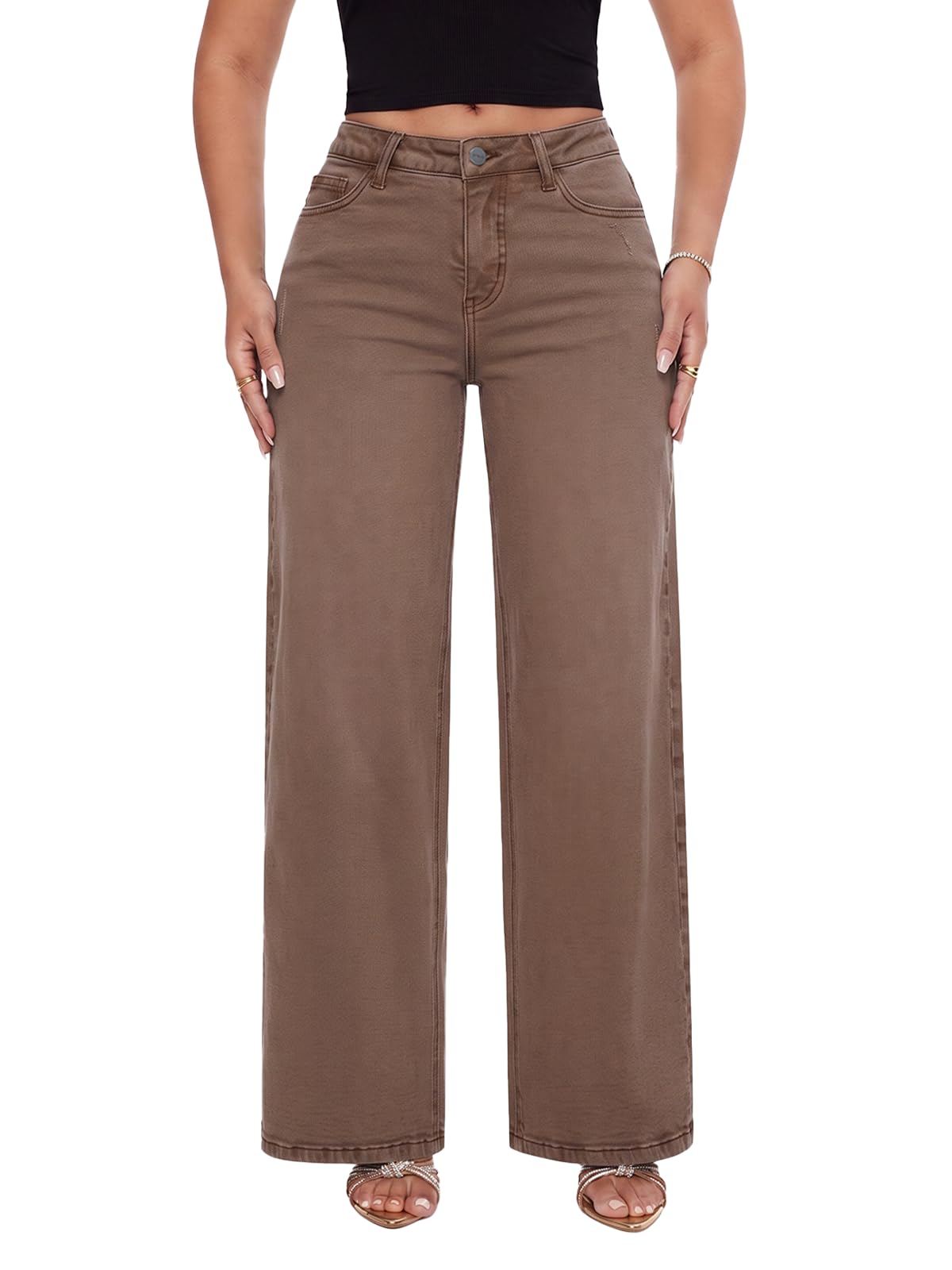 ONESO Wide Leg Jeans for Women Mid Low Rise Baggy Stretchy Denim Pants
