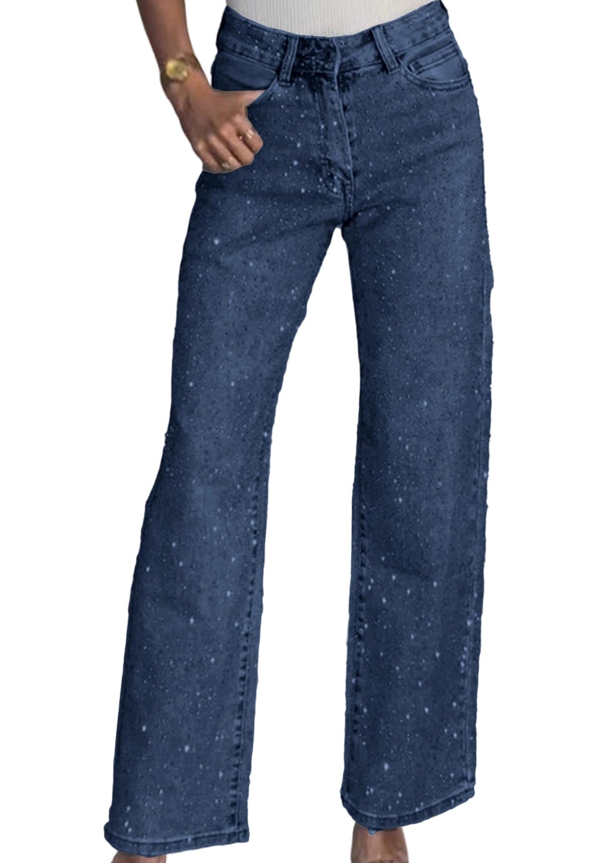 Famnbro Womens Rhinestone Jeans Baggy Y2K Wide Leg Sparkly Denim Pants