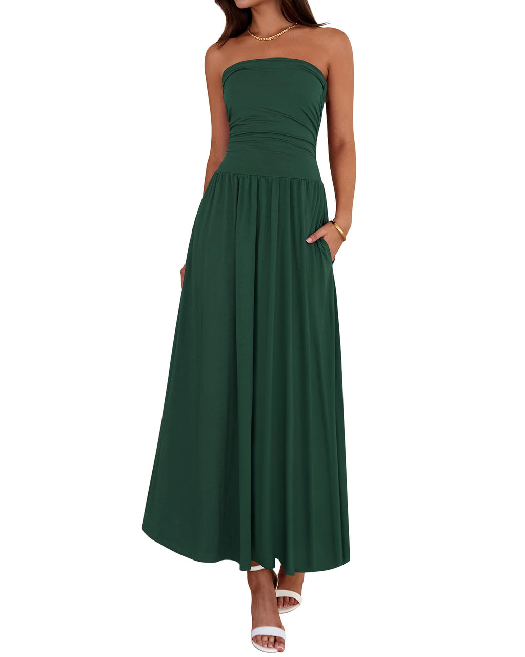 BTFBM Summer Maxi Dresses for Women Strapless Tube Top Dress