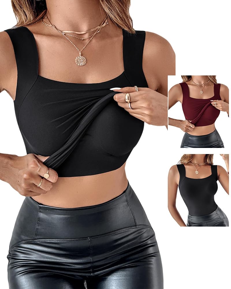 CHICME Womens Built in Bra Shapewear Tank Top U Neck Camisole