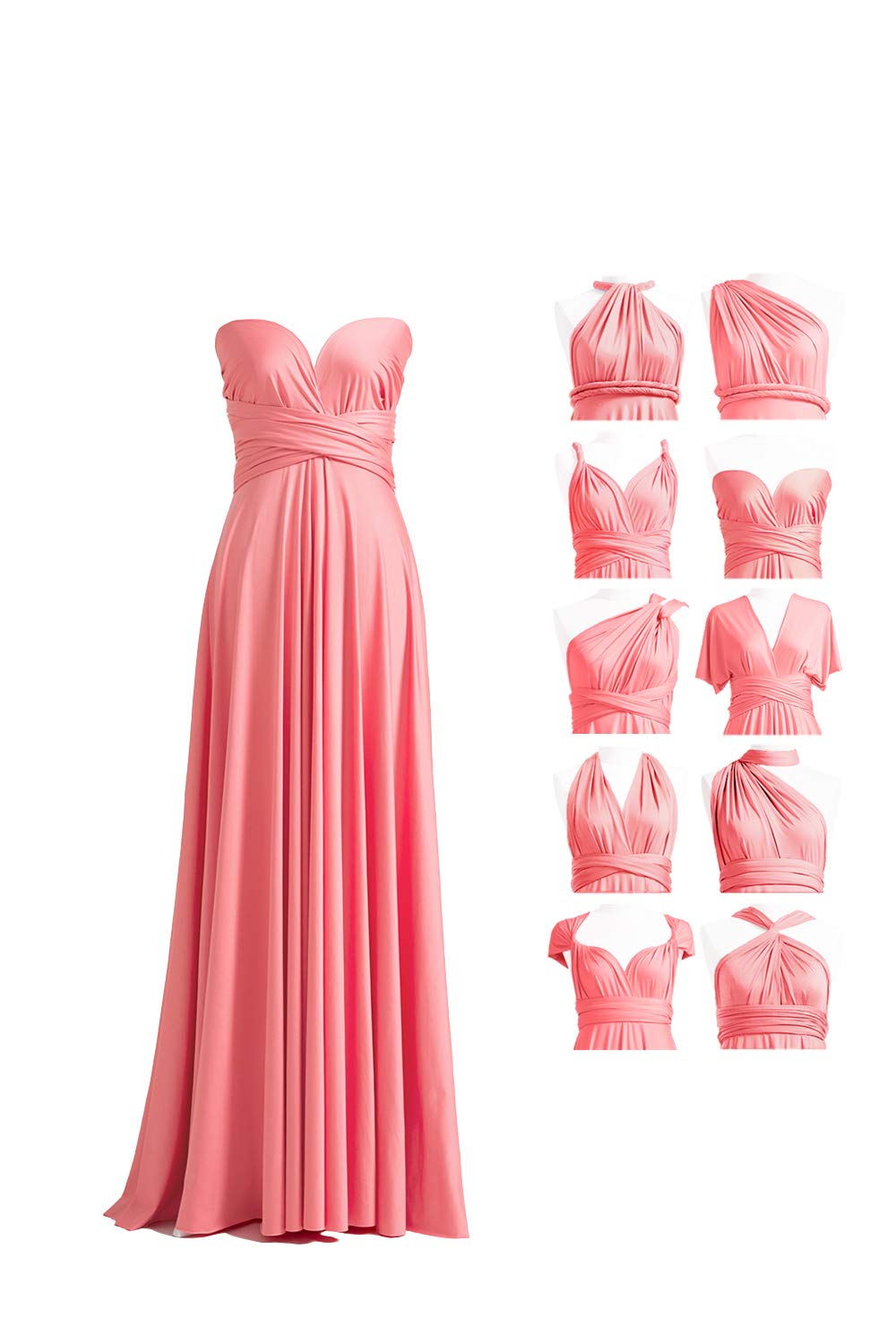 72styles Maxi Infinity Dress for Bridesmaids, Convertible Multi-Way Wrap