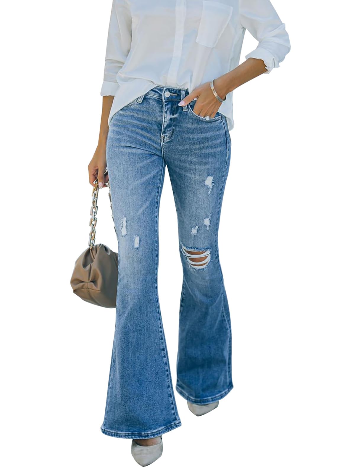 KUNMI Women's Flare Bell Bottom Jeans High Waisted Wide Leg Bootcut Jeans Stretchy Denim Pants