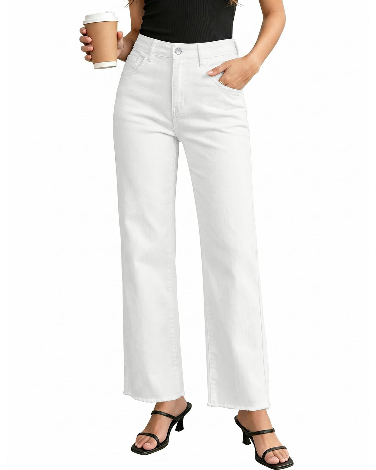 GRAPENT Straight Leg Jeans for Women High Waisted Stretchy Frayed Raw Hem Loose Denim Pants Casual Baggy Jean Trousers