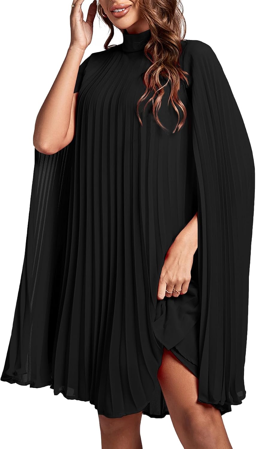 Rooscier Women's Cloak Sleeve Party Midi Dress