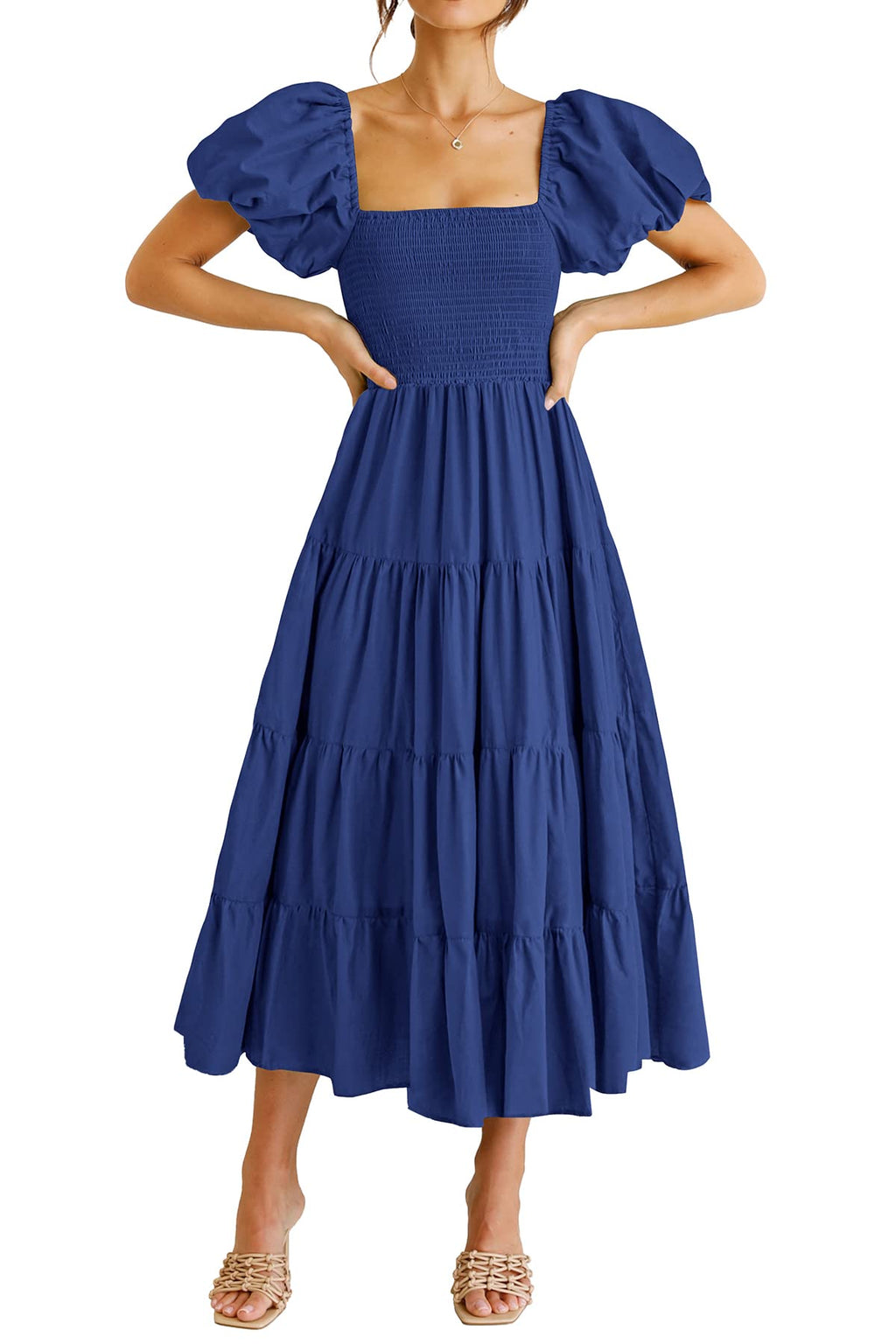 PRETTYGARDEN Women's Smocked Midi Wedding Guest Dress