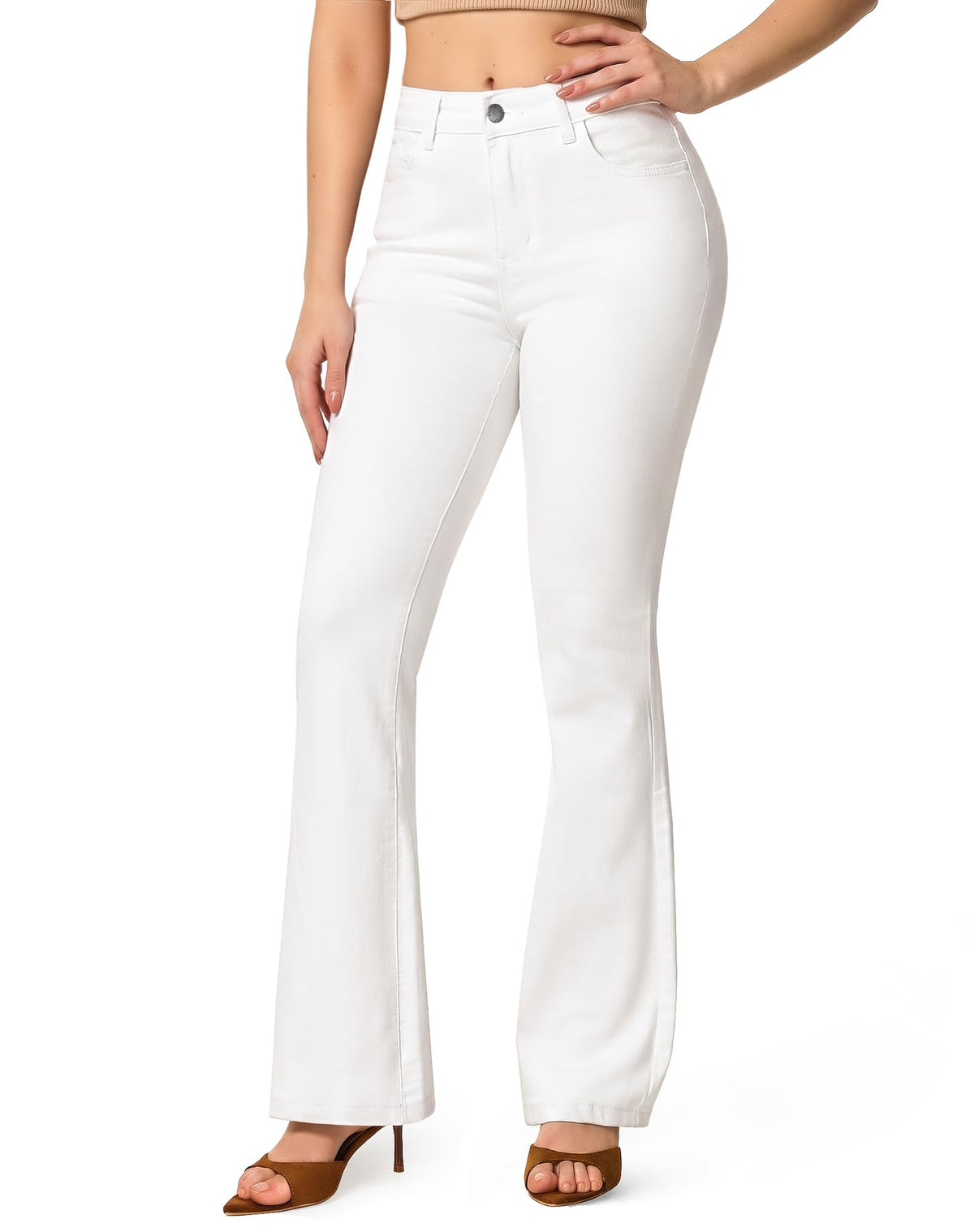 roswear Women's Trendy Stretchy Flare Jeans Mid Rise Bootcut Curvy Denim Pants