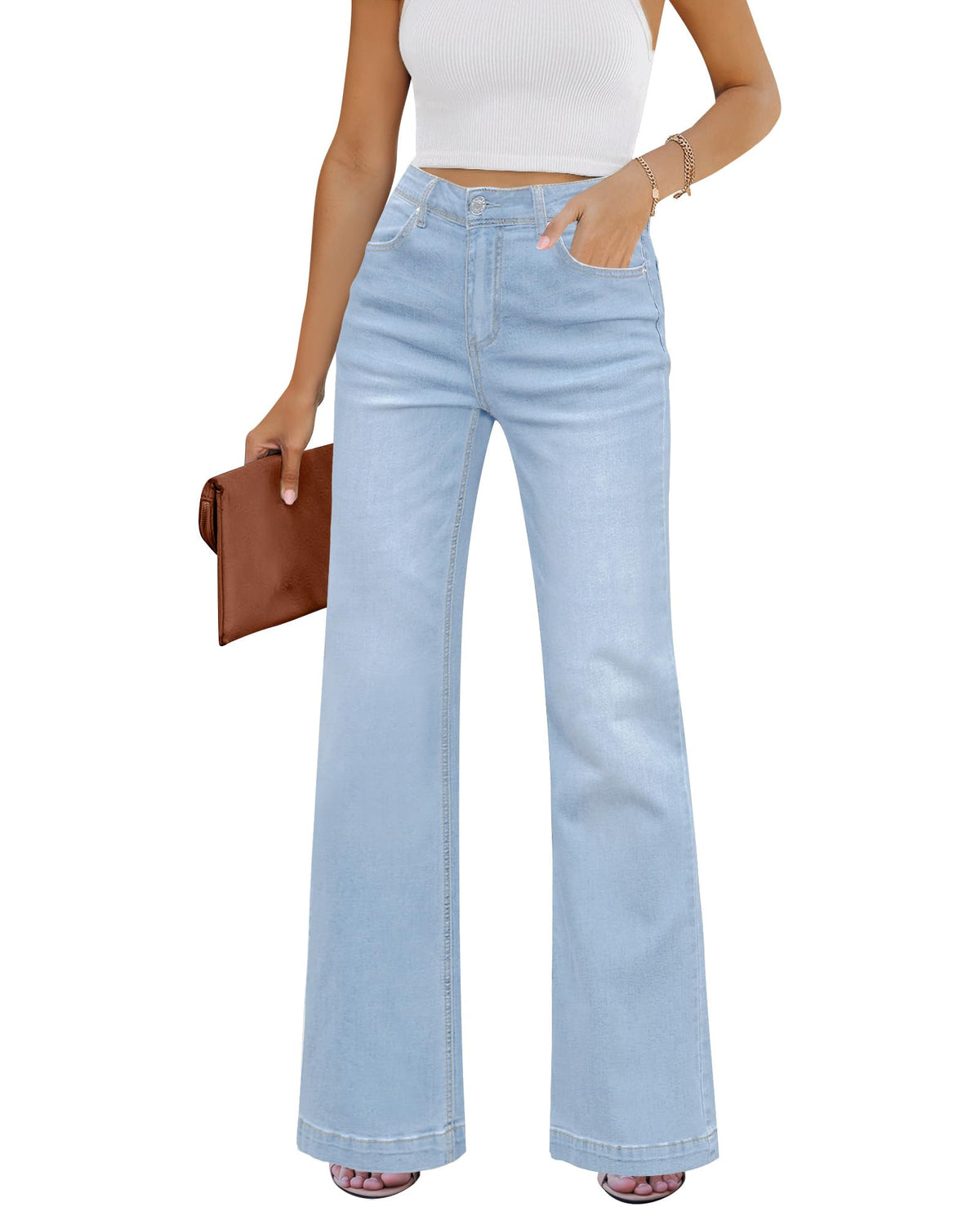 GRAPENT Flare Jeans for Women High Rise Wide Leg Baggy Stretchy Denim Pants