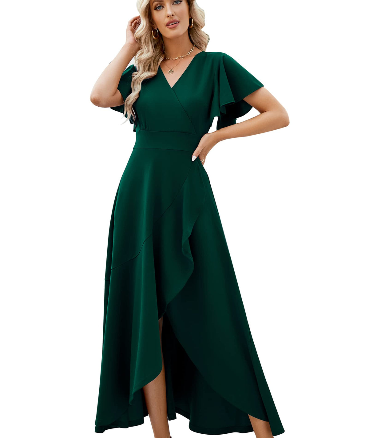 ZZV Formal Dresses for Women Gowns Evening V Neck Wedding Guest Dresses