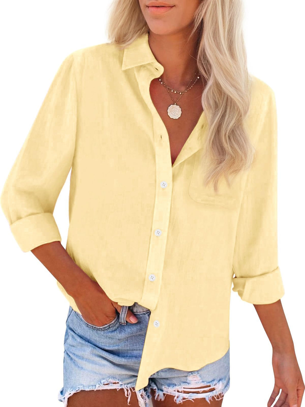 Womens Button Down Shirts Cotton Dress Shirts Oxford Shirts Long Sleeve Work Blouses Collared Tops Tunics with Pocket