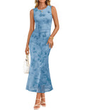 ZESICA Women's Summer Sleeveless Floral Bodycon Wedding Guest Dresses