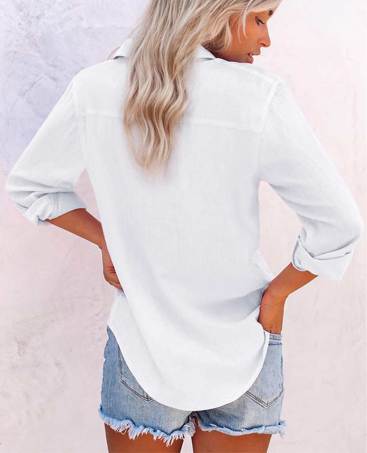 Womens Button Down Shirts Cotton Dress Shirts Oxford Shirts Long Sleeve Work Blouses Collared Tops Tunics with Pocket