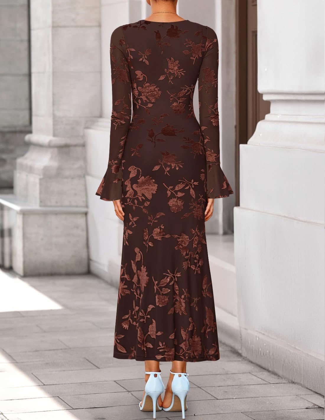 ZESICA Women's Fall Bell Long Sleeve Wedding Guest Dresses