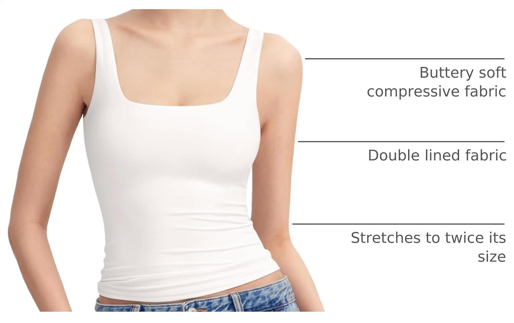 PUMIEY Women's Square Neck Tank Top Sleeveless Double Lined Basic Tops Sharp Collection