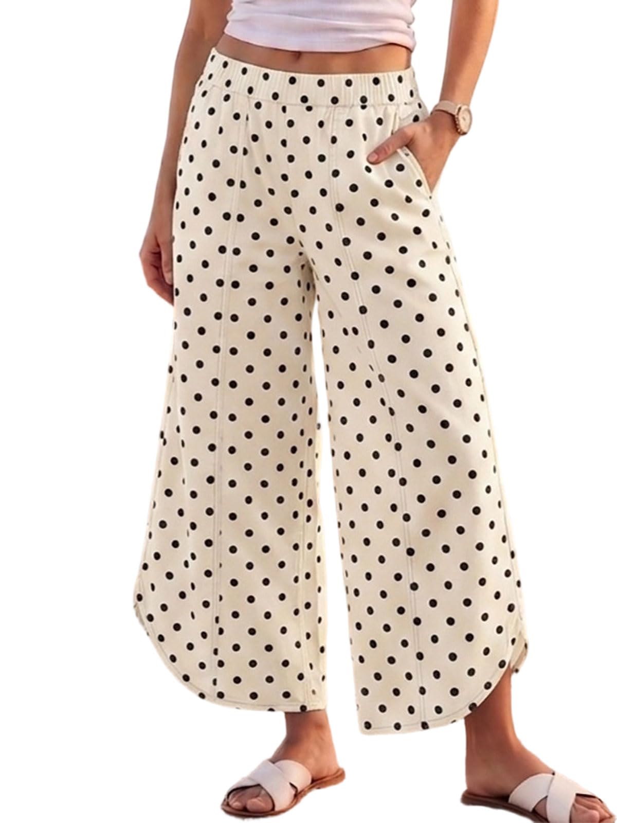 CHARTOU Women Y2k Wide Leg Jeans Elastic Waist Tulip Hem Casual Cropped Ankle Lenght Denim Pants