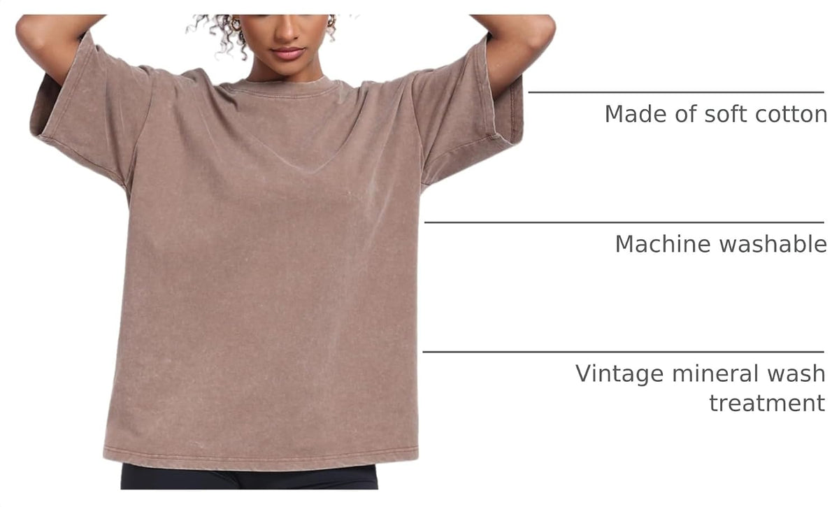 Womens Washed Vintage Oversized T-Shirt Baggy Workout Tops Short Sleeve Cotton Tshirts Streetwear Boyfriend Tee