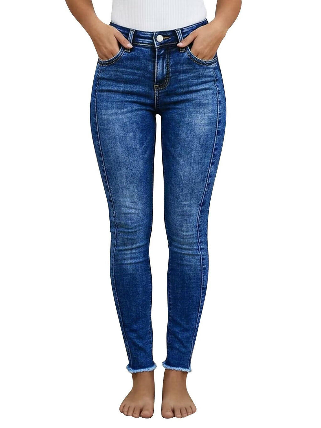 Flamingals Mid Waist Women's Skinny Jeans Butt Lifting Slim Fit Casual Wash Stretchy Skinny Leg Denim Pants with Pocket