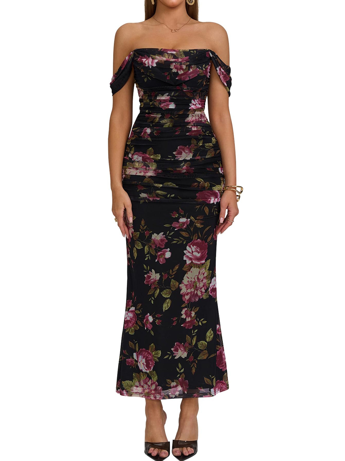 KUTUMAI Women Off Shoulder Maxi Long Corset Formal Wedding Guest Dress