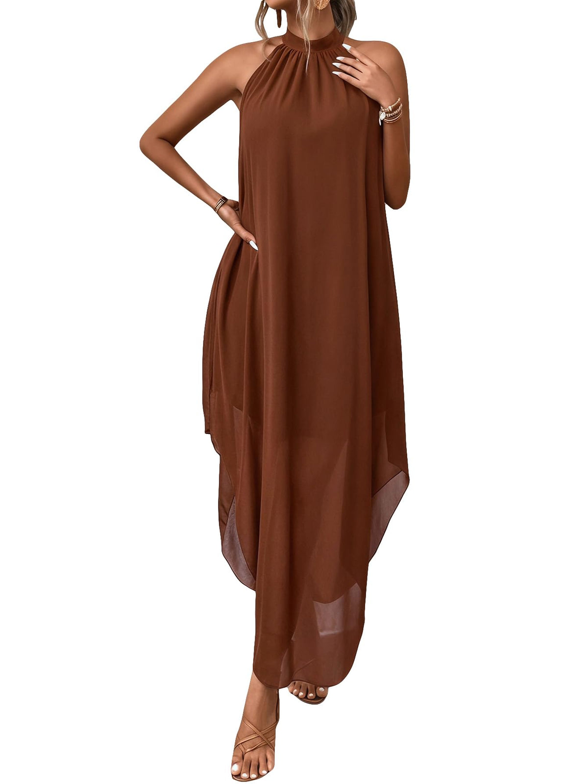 Verdusa Women’s Formal Wedding Guest Dress Halter Flowy Chiffon Long Dress