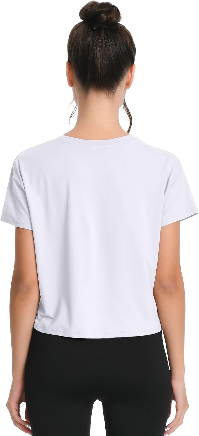 HOPLYNN 5 Pack Women's Loose Fit Short Sleeve Workout Crop Top T-Shirts