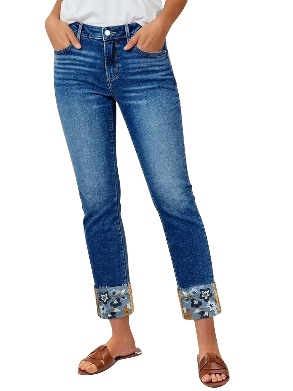 Flamingals Straight Leg Cropped Jeans for Women