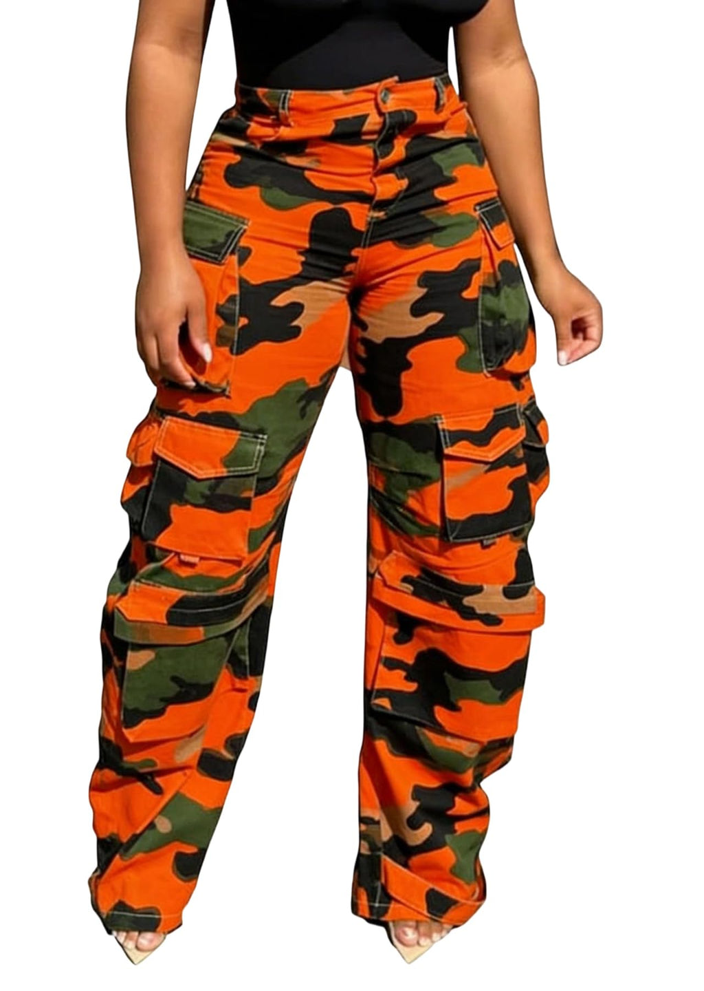 LKOUS Women's Cargo Baggy Straight Jeans Streetwear Y2K Multi Pocket