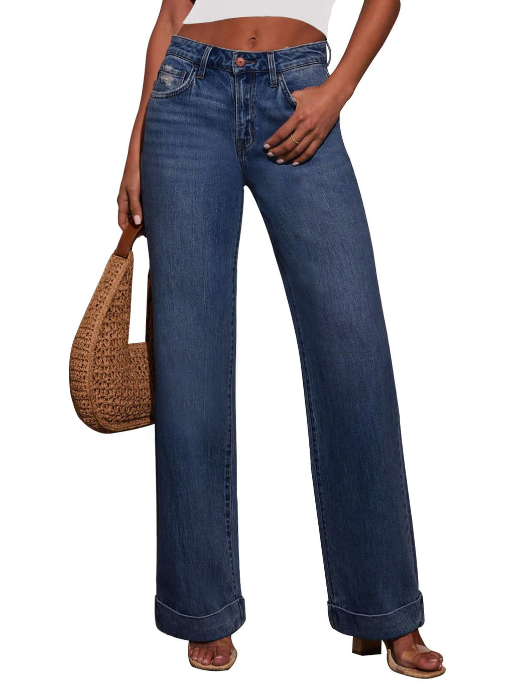 KUNMI Jeans for Women Wide Leg Baggy High Waist Boyfriends Straight Leg Stretchy Denim Pants Trendy Fall 2026