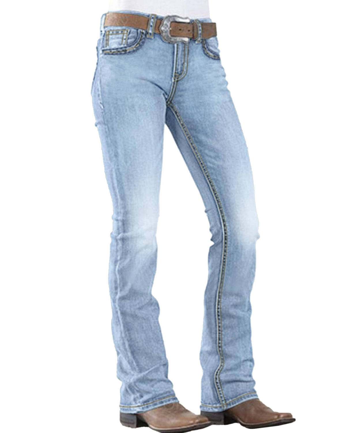 Women's Mid Rise Bootcut Jeans Western Stretchy Straight Leg Denim Pants