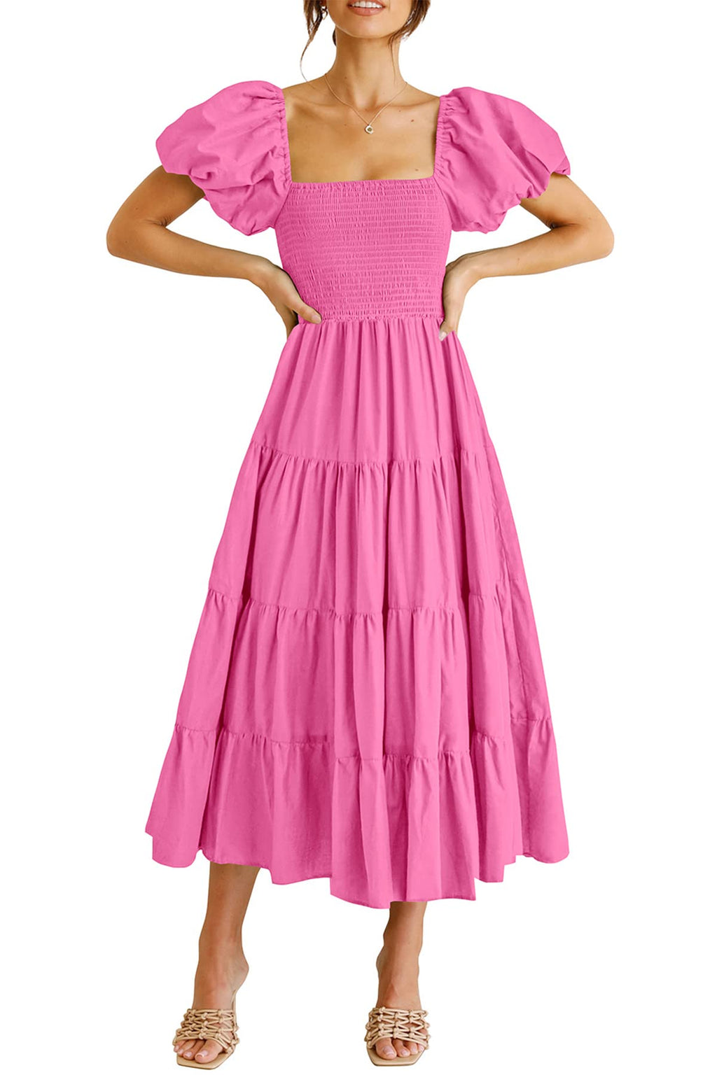 PRETTYGARDEN Women's Smocked Midi Wedding Guest Dress