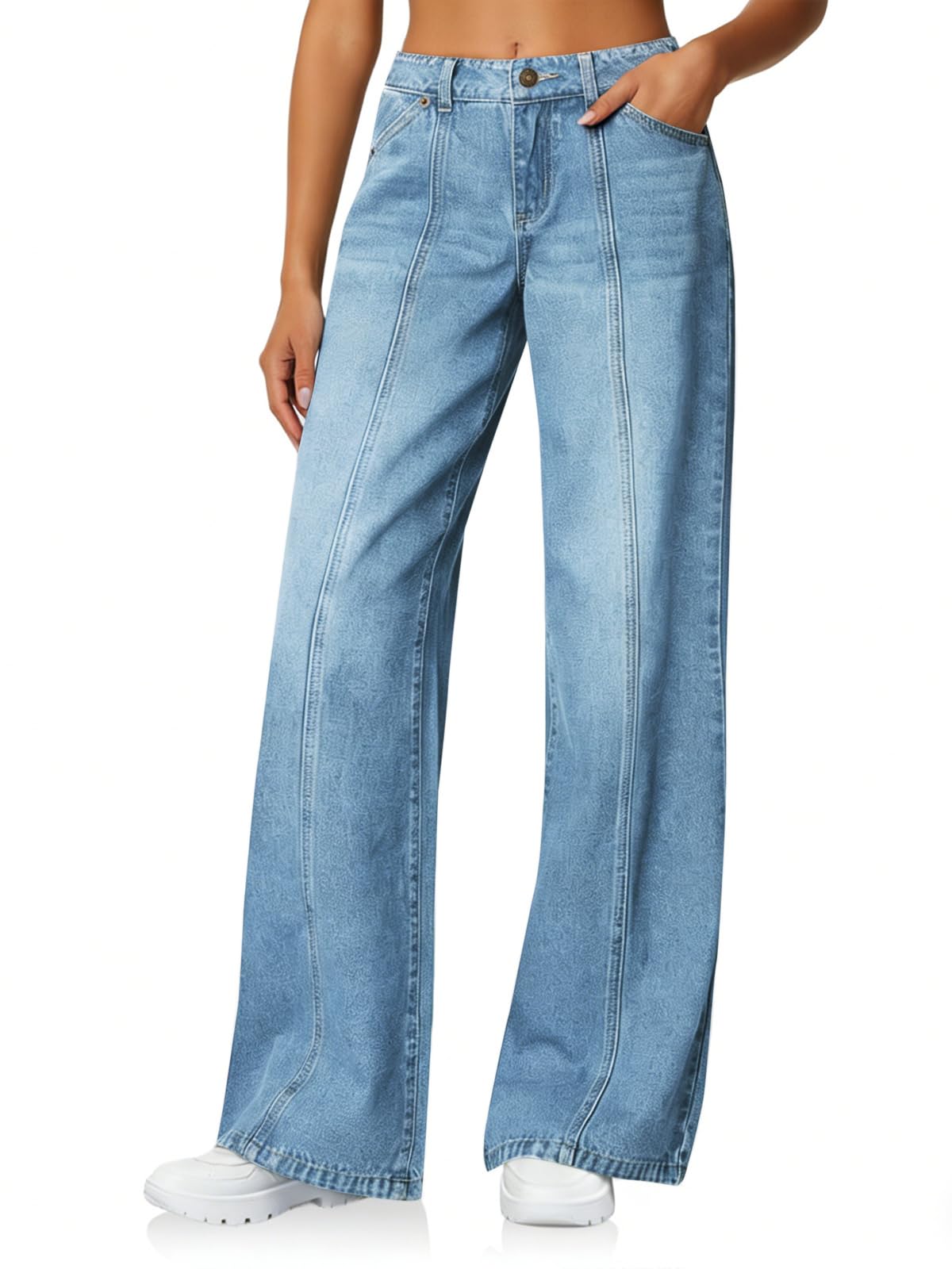 Cicy Bell Womens Wide Leg Jeans High Waisted Stretchy Baggy Denim Pants