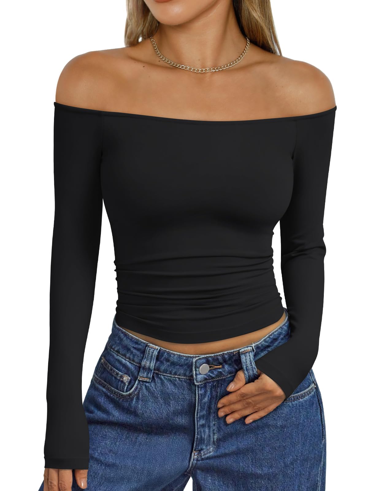 Trendy Queen Womens Off The Shoulder Tops Going Out Basic Sexy T Shirts