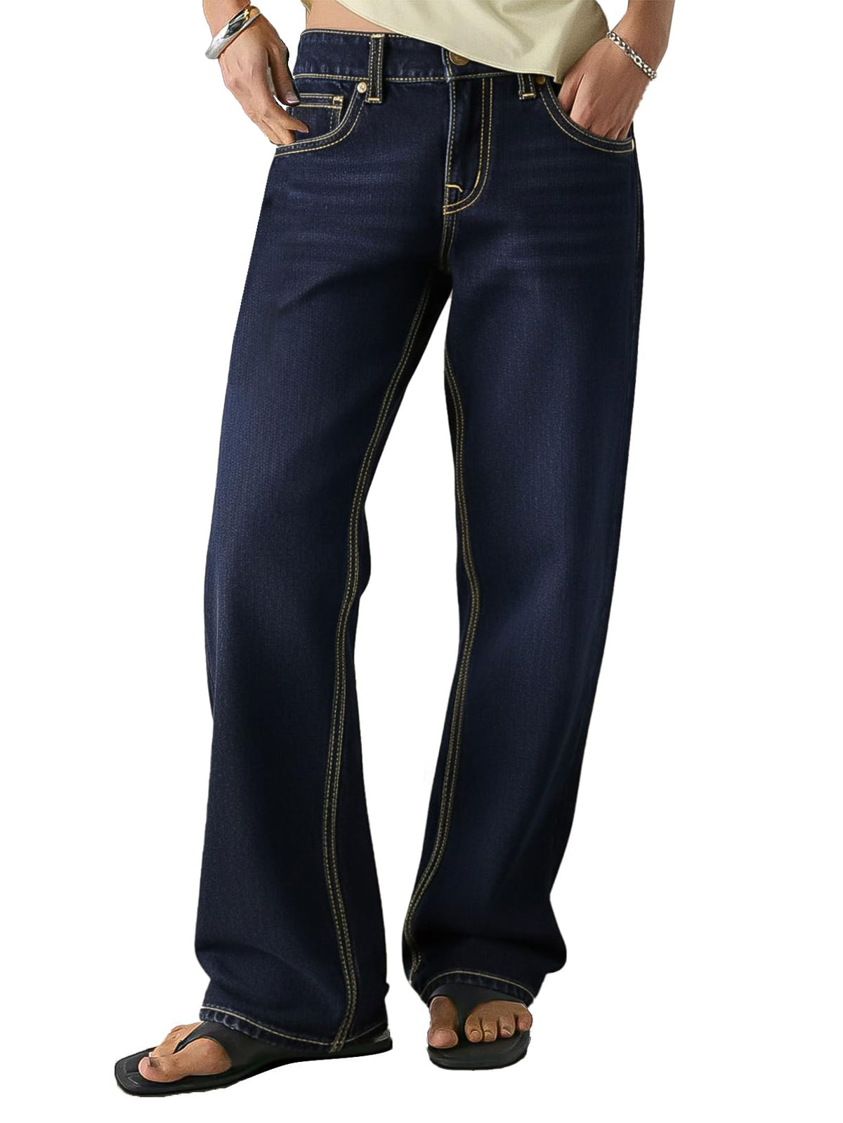 Flamingals Mid Rise Straight Leg Jeans for Women
