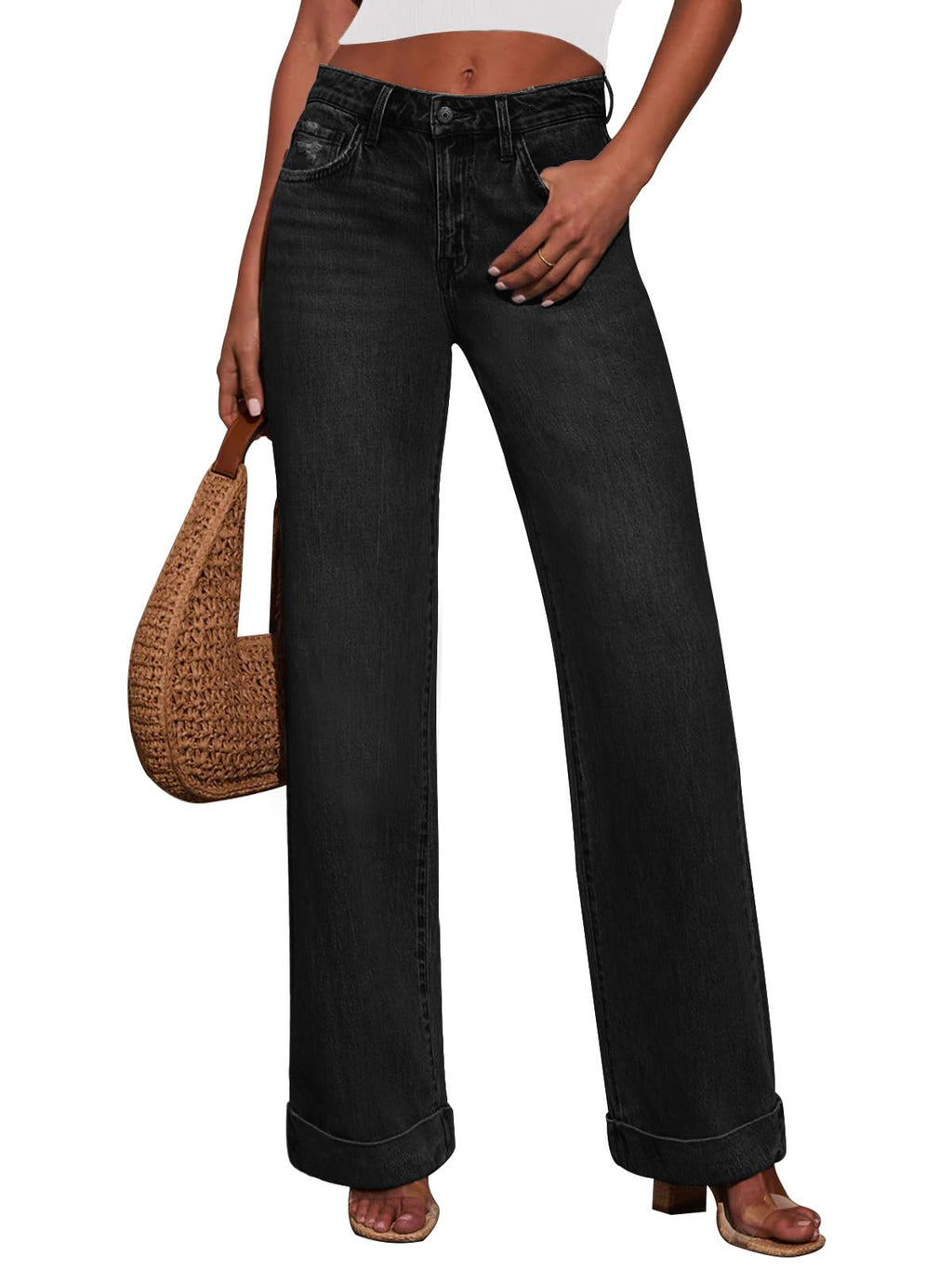 KUNMI Jeans for Women Wide Leg Baggy High Waist Boyfriends Straight Leg Stretchy Denim Pants Trendy Fall 2026