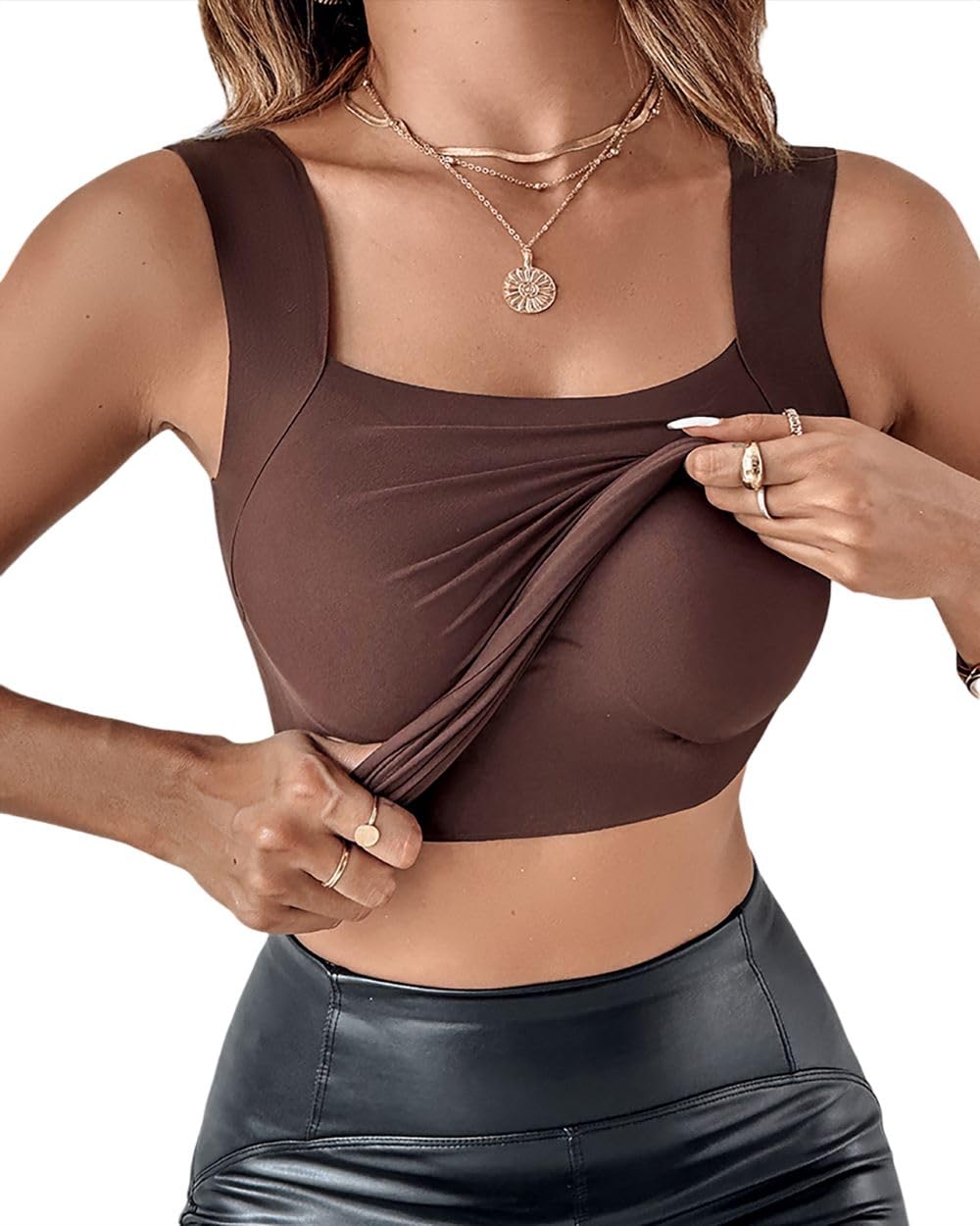 CHICME Womens Built in Bra Shapewear Tank Top U Neck Camisole