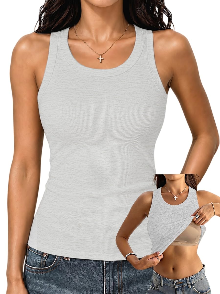 Danysu Women's Racerback Tank Tops with Built in Bras Fitted Going Out Tops
