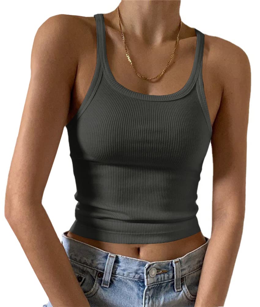 Artfish Women's Sleeveless Tank Top Form Fitting Scoop Neck Ribbed Knit Basic Cami Shirts