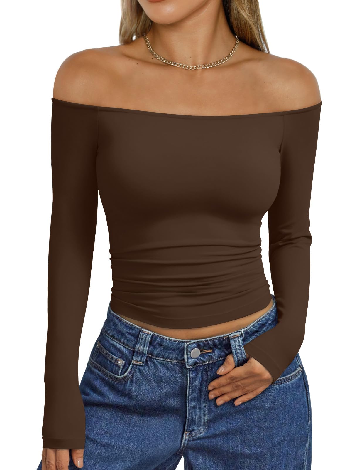 Trendy Queen Womens Off The Shoulder Tops Going Out Basic Sexy T Shirts