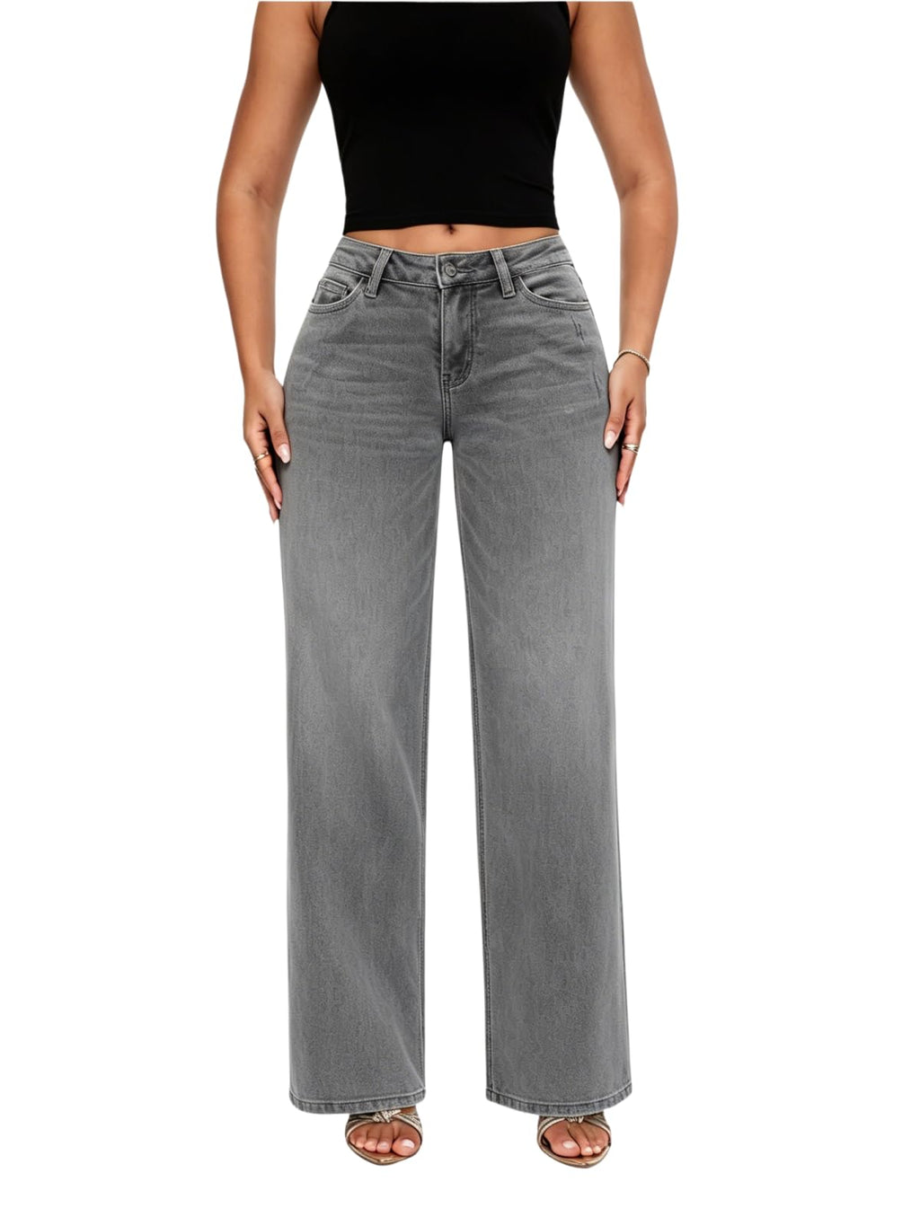 ONESO Wide Leg Jeans for Women Mid Low Rise Baggy Stretchy Denim Pants