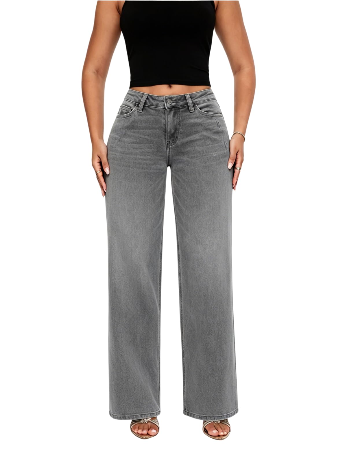 ONESO Wide Leg Jeans for Women Mid Low Rise Baggy Stretchy Denim Pants