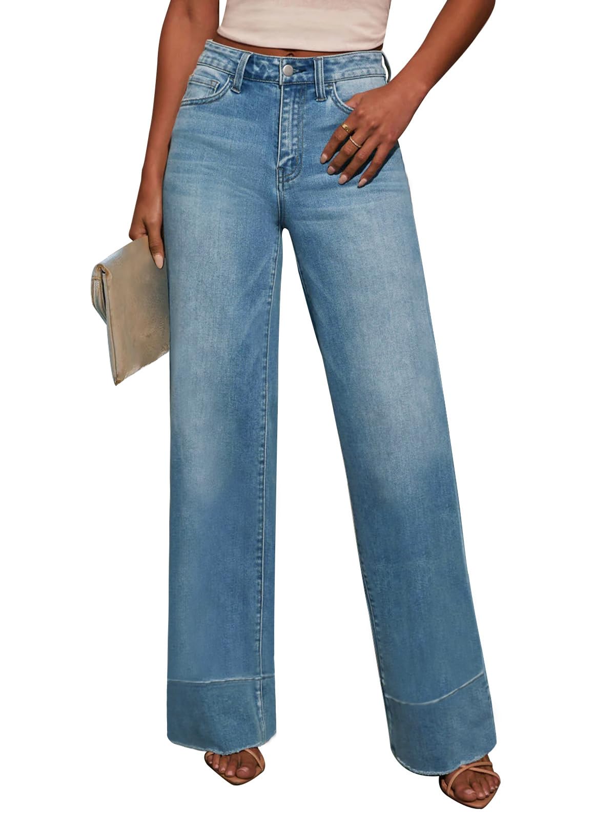 KUNMI Jeans for Women Wide Leg Baggy High Waist Boyfriends Straight Leg Stretchy Denim Pants Trendy Fall 2026