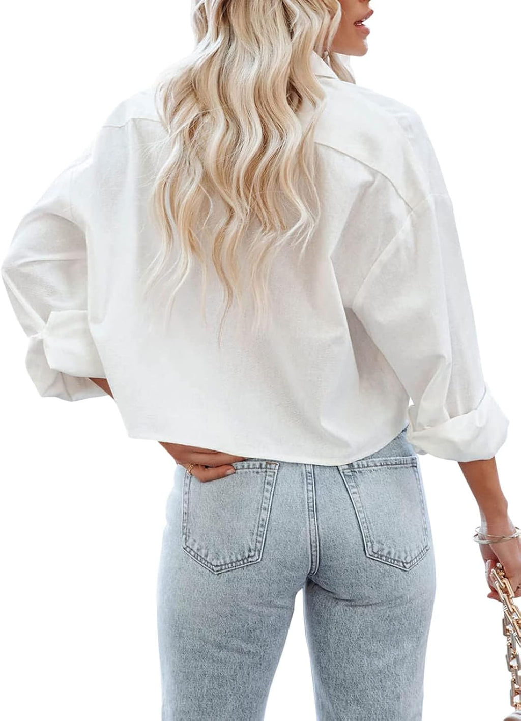 Tankaneo Womens Button Down Cropped Shirts Long Sleeve Crop Tops Blouses