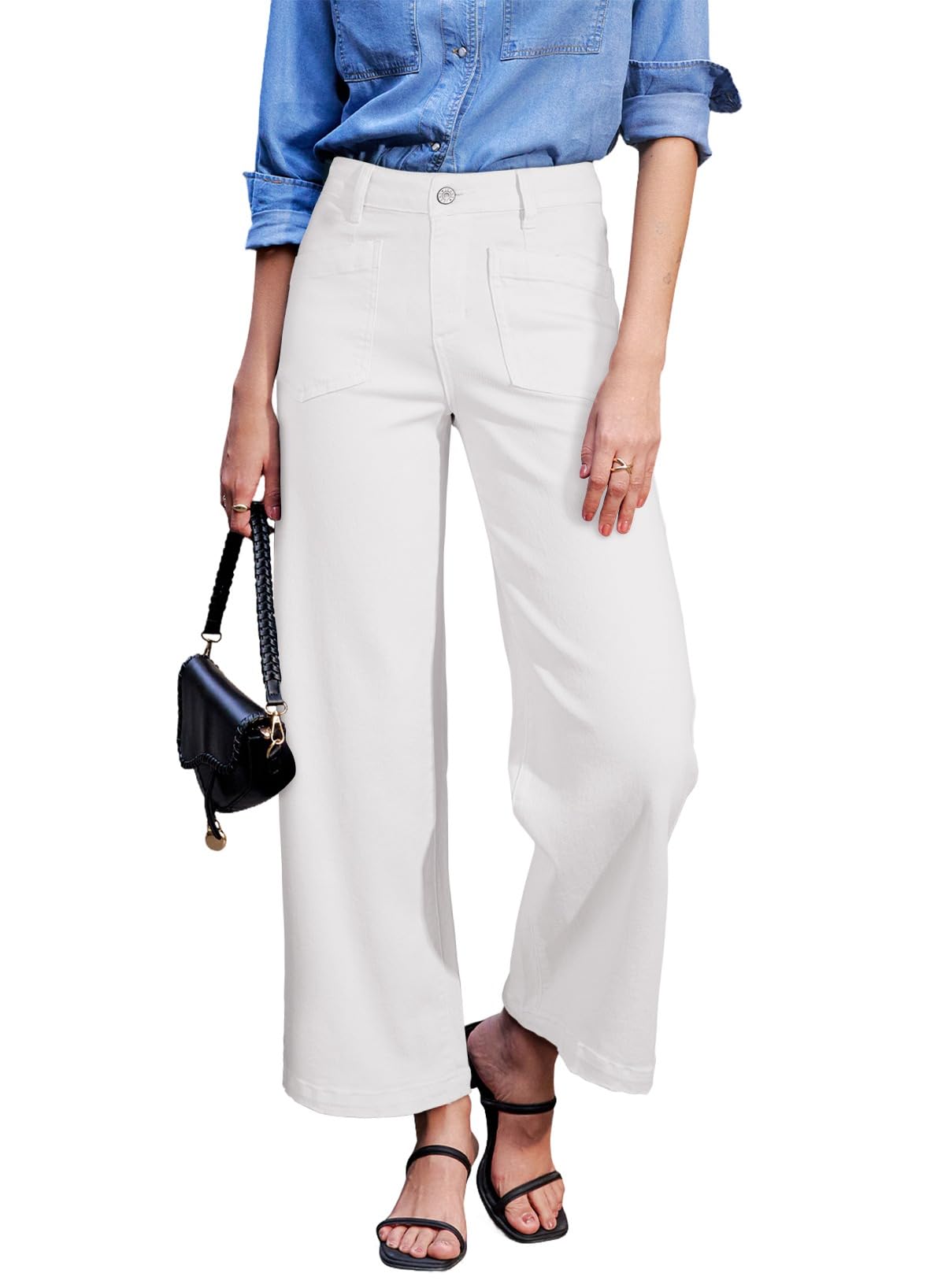 Sidefeel Wide Leg Jeans for Women High Waisted Stretchy Ankle Denim Pants