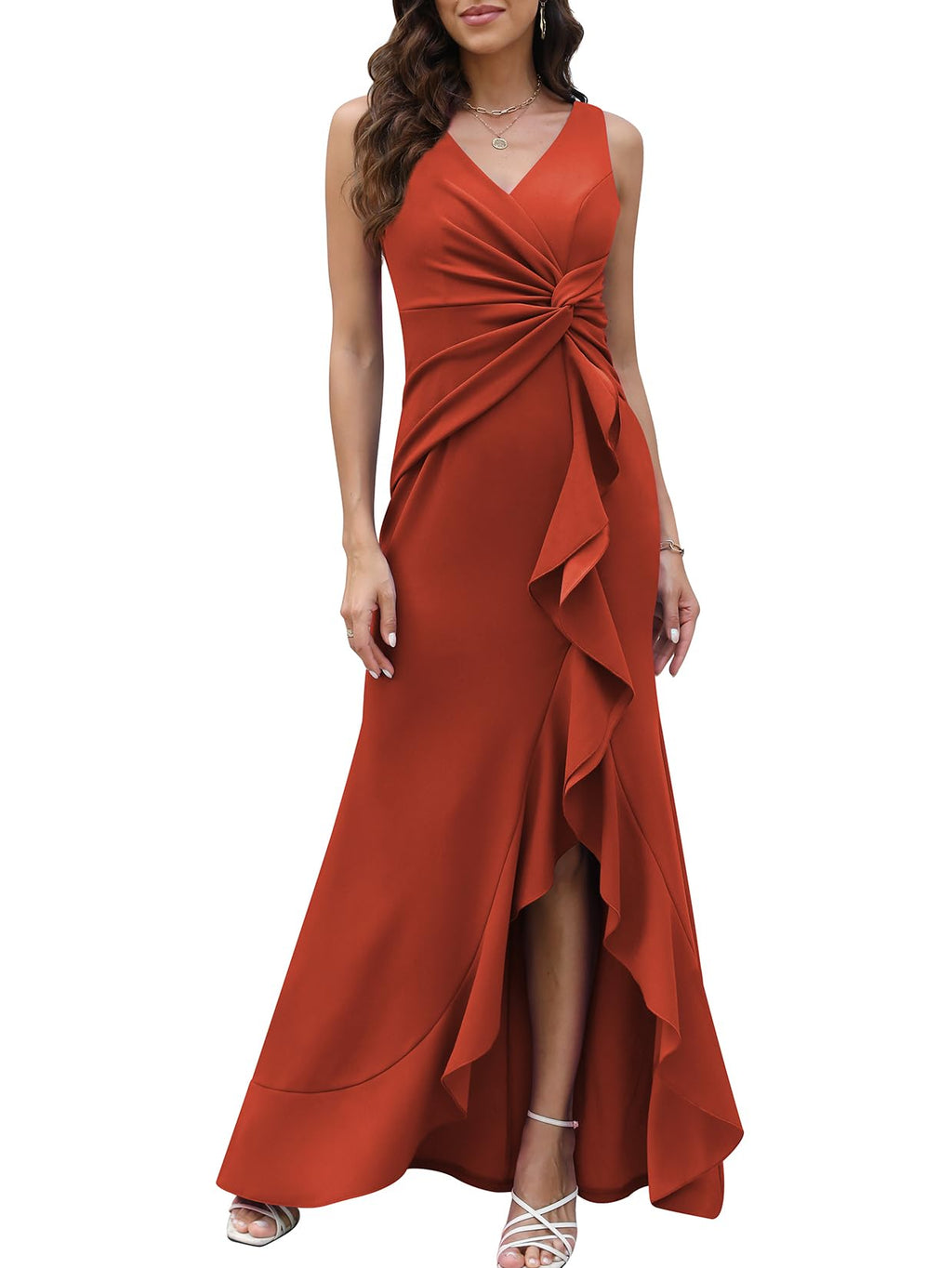 FQA Formal Evening Dresses for Women Elegant Evening Party Prom Dress Long Sexy V Neck Sleeveless Split Wrap