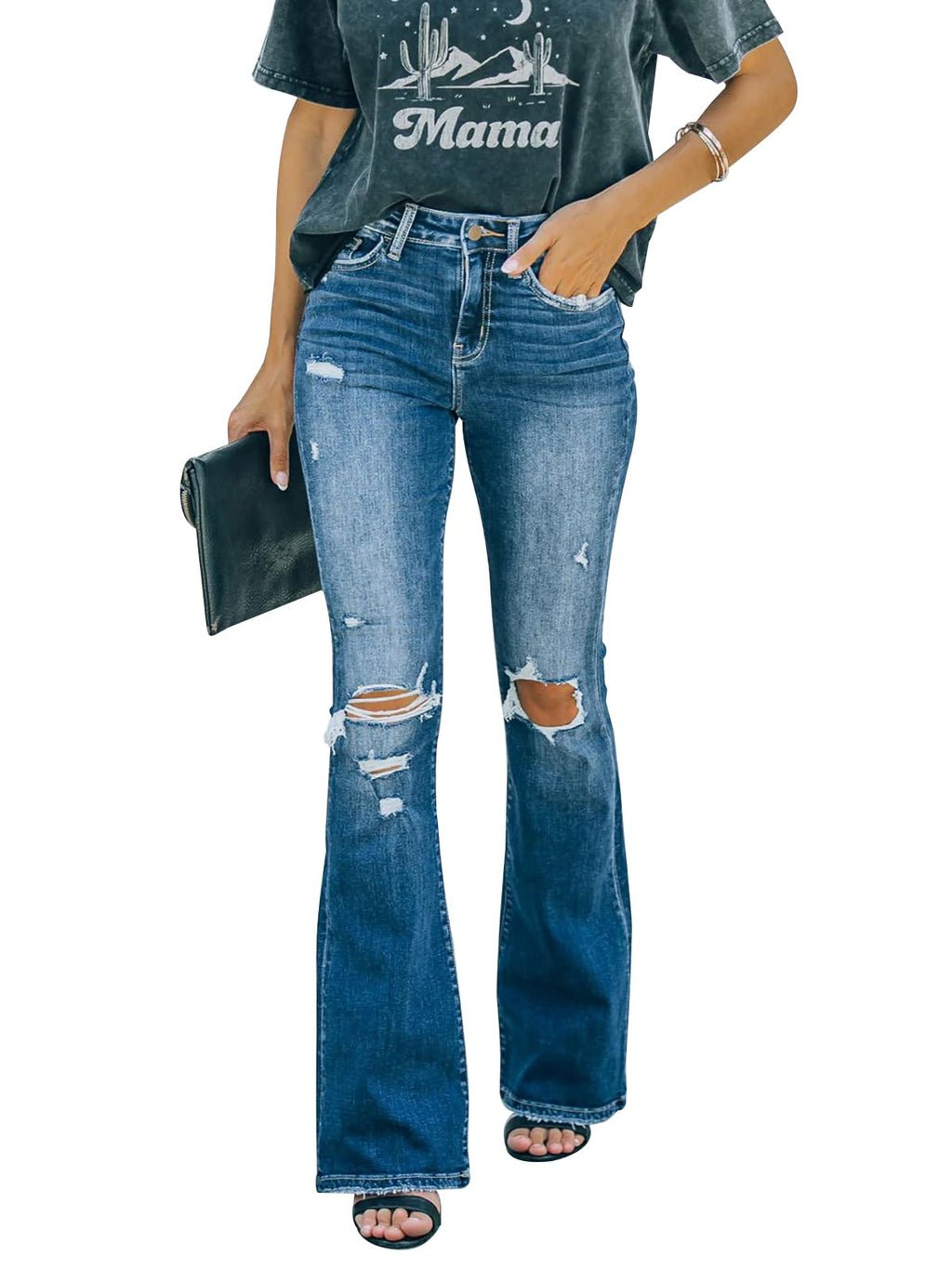 KUNMI Women's Flare Bell Bottom Jeans High Waisted Wide Leg Bootcut Jeans Stretchy Denim Pants