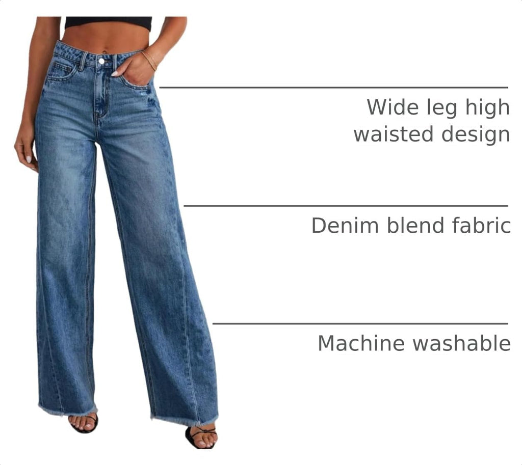 Sidefeel Women's Wide Leg Jeans High Waisted Stretchy Denim Pants
