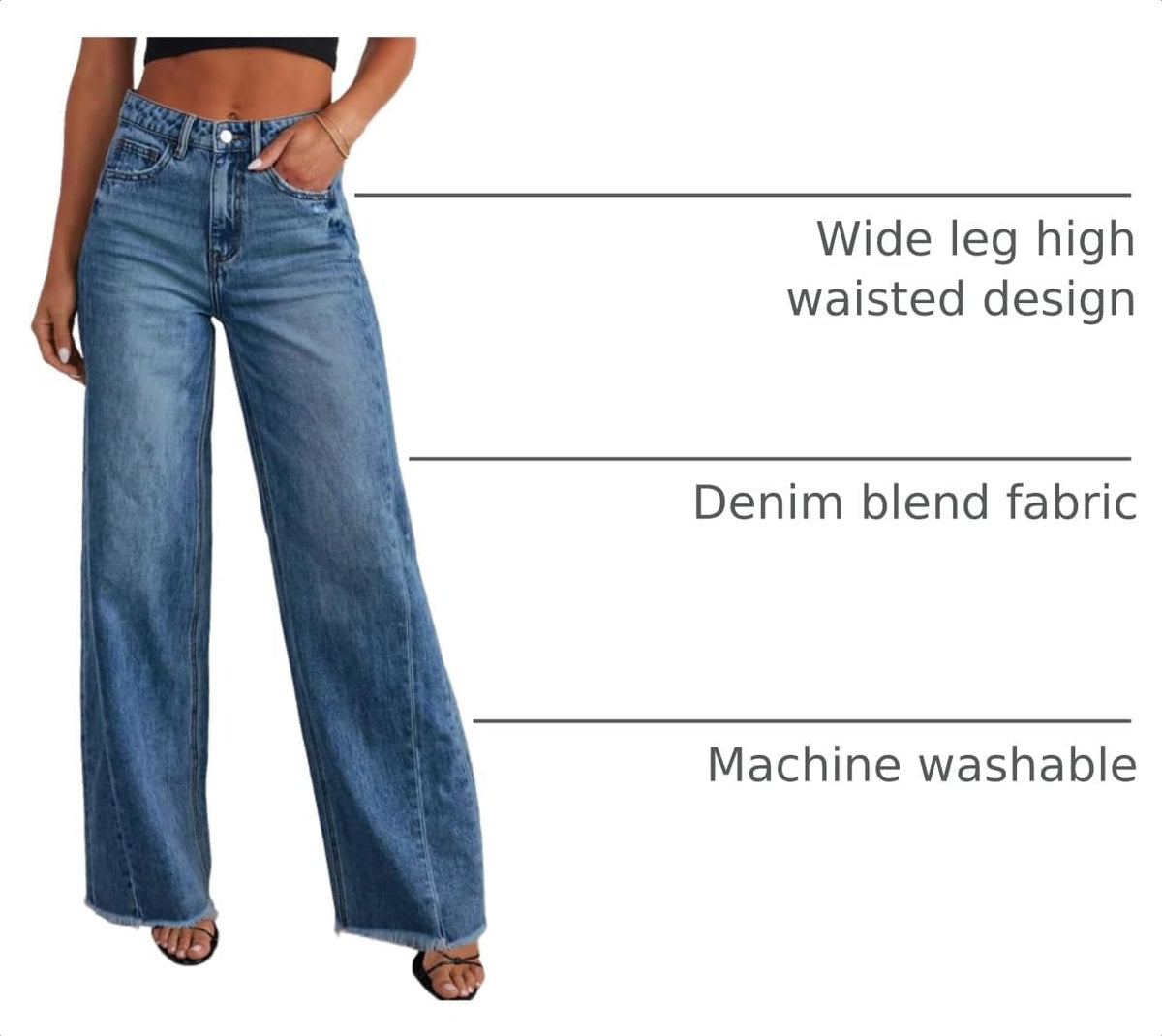 Sidefeel Women's Wide Leg Jeans High Waisted Stretchy Denim Pants